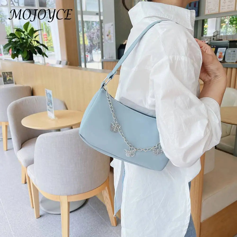 Retro Butterfly Chain Underarm Bag Women‘s Fashion Solid Color Shopping Shoulder Bag Travel Casual Small Handbags for Women