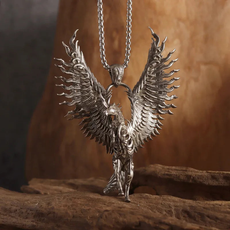 Gothic Wings Grim Reaper Pendant Half Body Skull Necklace Biker Punk Rock Jewelry Halloween Gift