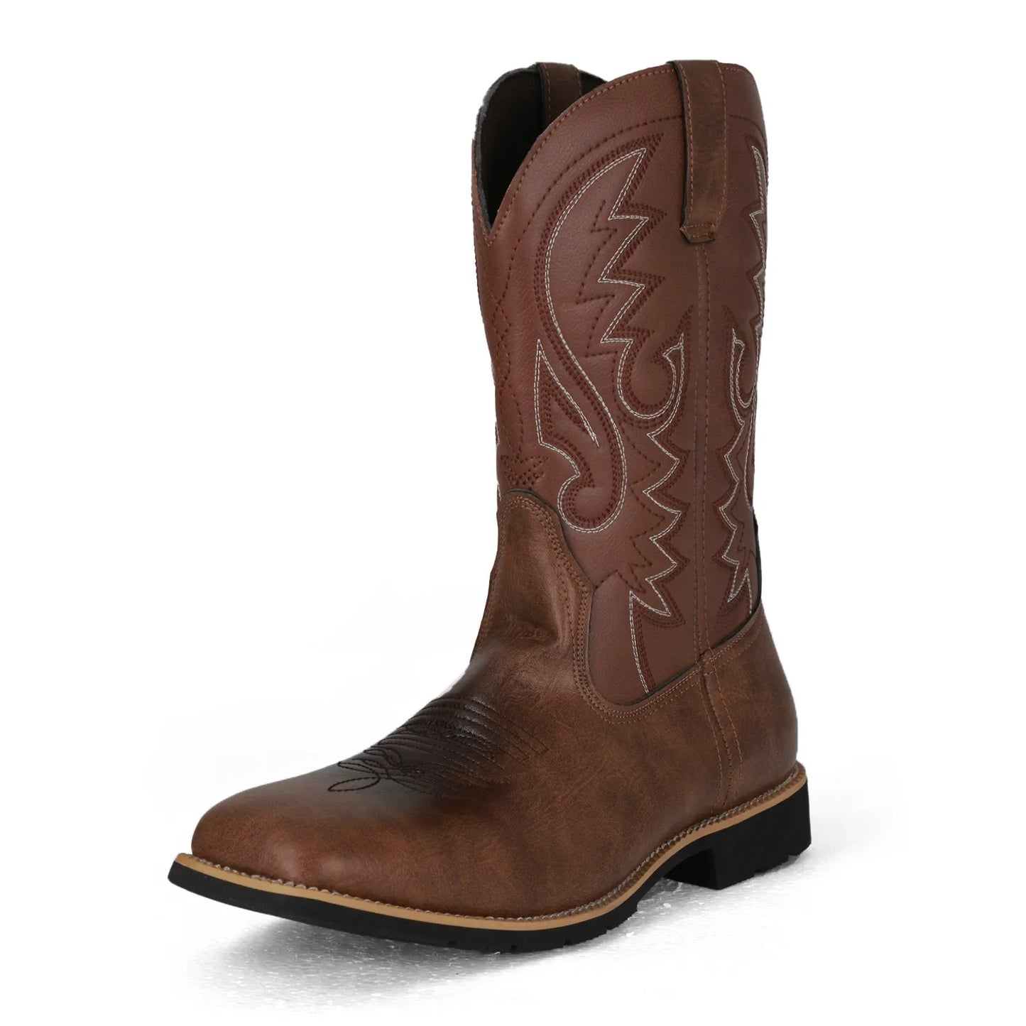 Men Boots Mid Calf Western Cowboy Motorcycle Boots Male Autumn Outdoor PU Leather Totem Med-Calf Boots Retro Designed Men Shoes