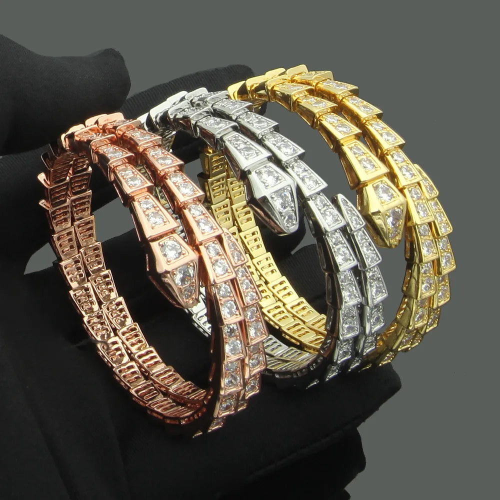 High-quality fashionable jewelry with double circles full of diamonds women's snake head double layer diamond bracelet
