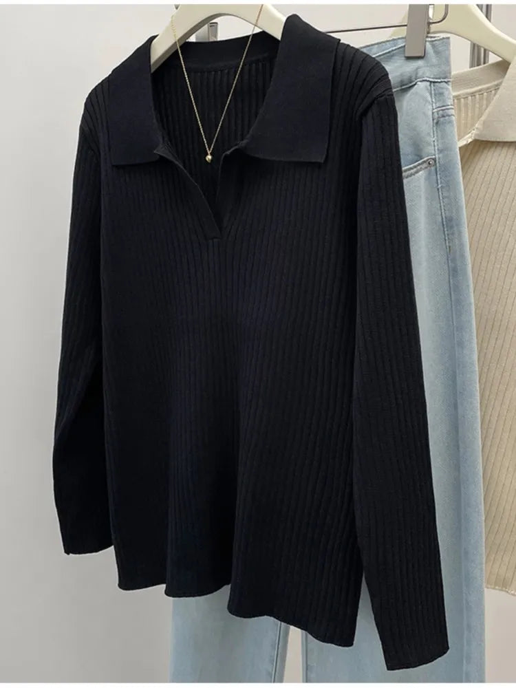 Plus Size Autumn V-Neck Pullover Sweater Tops Women Fashion Loose Pleated Korean Ladies Sweaters Casual Woman Sweater Tops