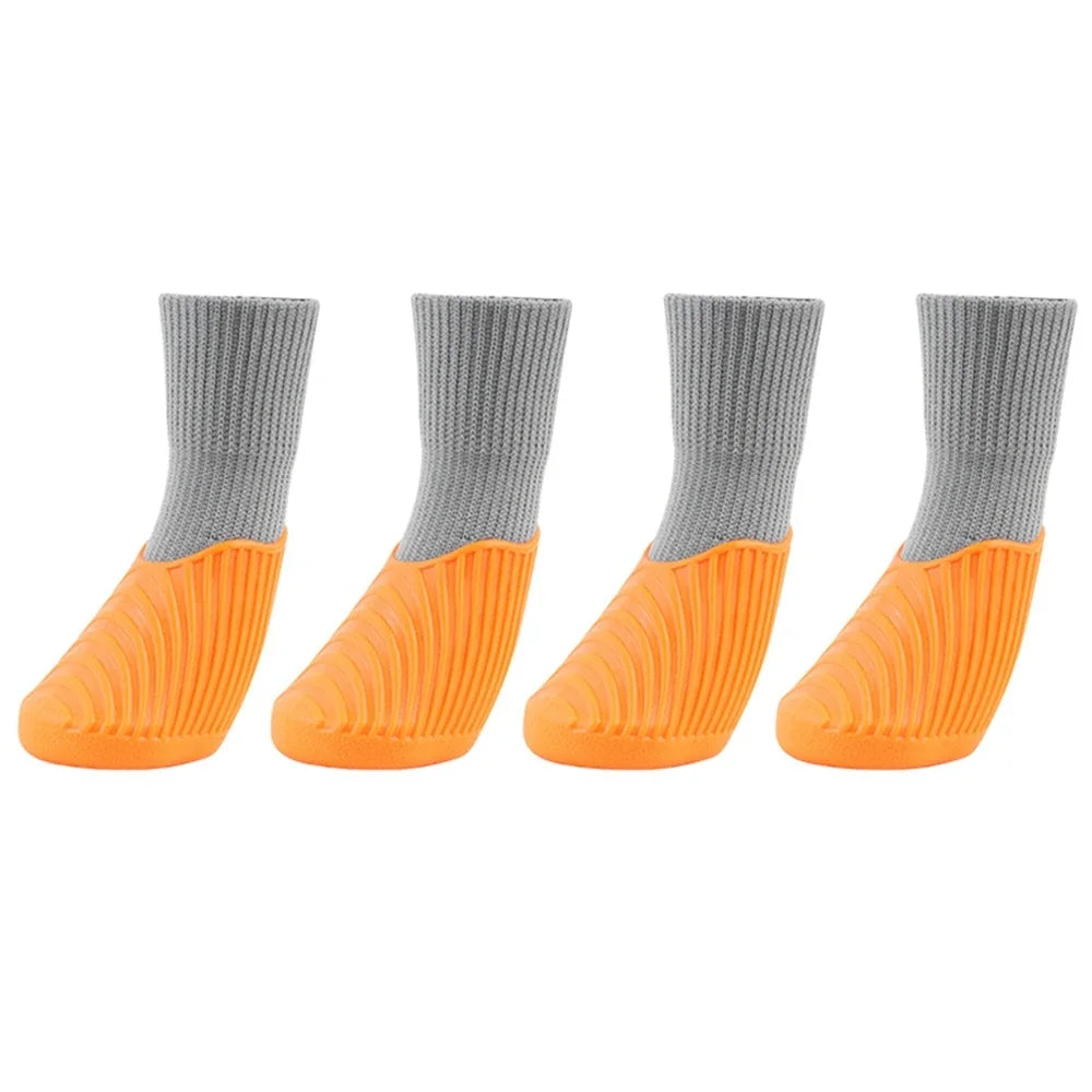 4PCS Dog Shoes Waterproof Fall Winter Pet Snow Boots Puppy Sock Shoes with Antislip Sole Soft Comfortable Dog Paw Protector