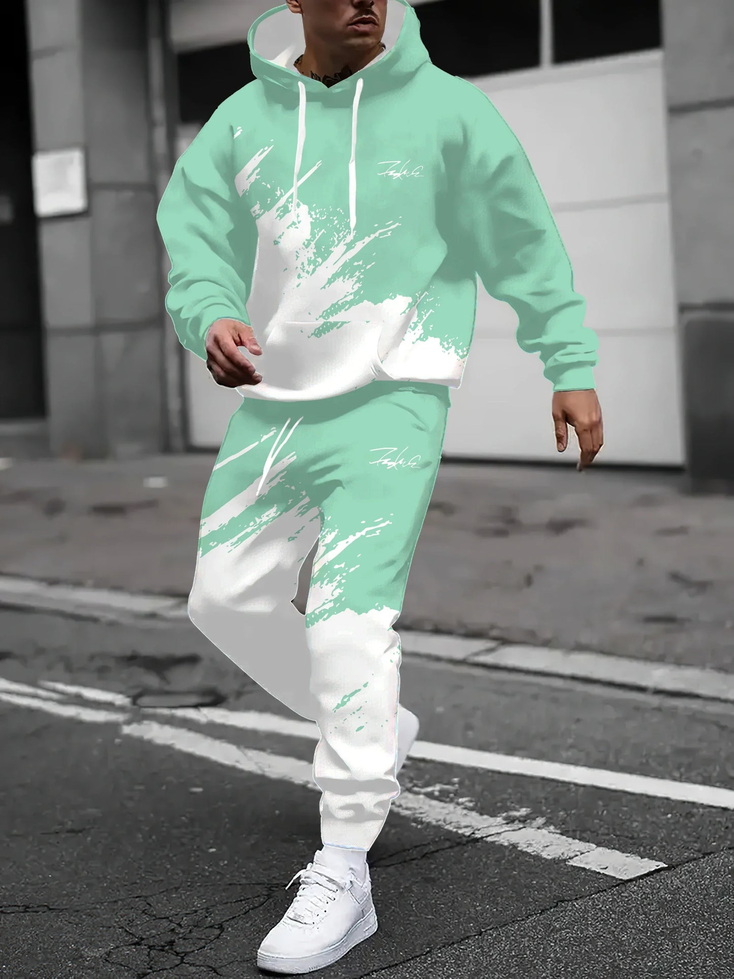 2025 Spring and Autumn, New Men hoodie set casual roller skating, 3D printed street men wear.