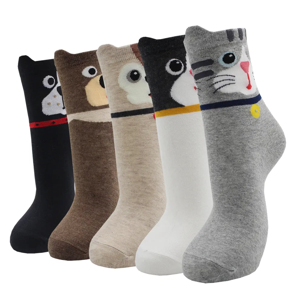 5 Pairs Fashion Colorful Kawaii Cute Cartoon Cotton Women Socks Harajuku Korean Halloween Cat Dog Owl Duck Fox Girl Socks