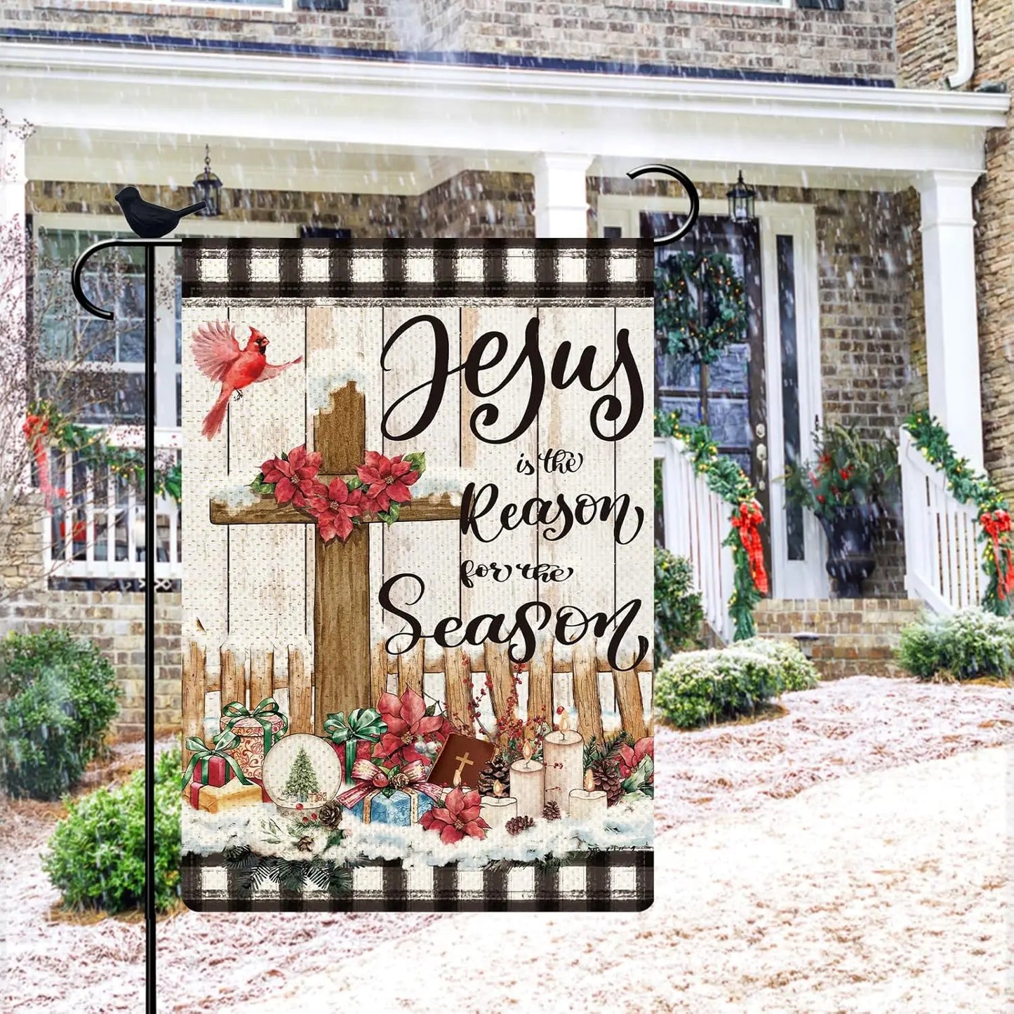 Christmas Jesus is the Reason for the Season Christian Garden Flag 12x18 Cardinal Jesus Nativity Religious Holiday Decor Xmas Cr