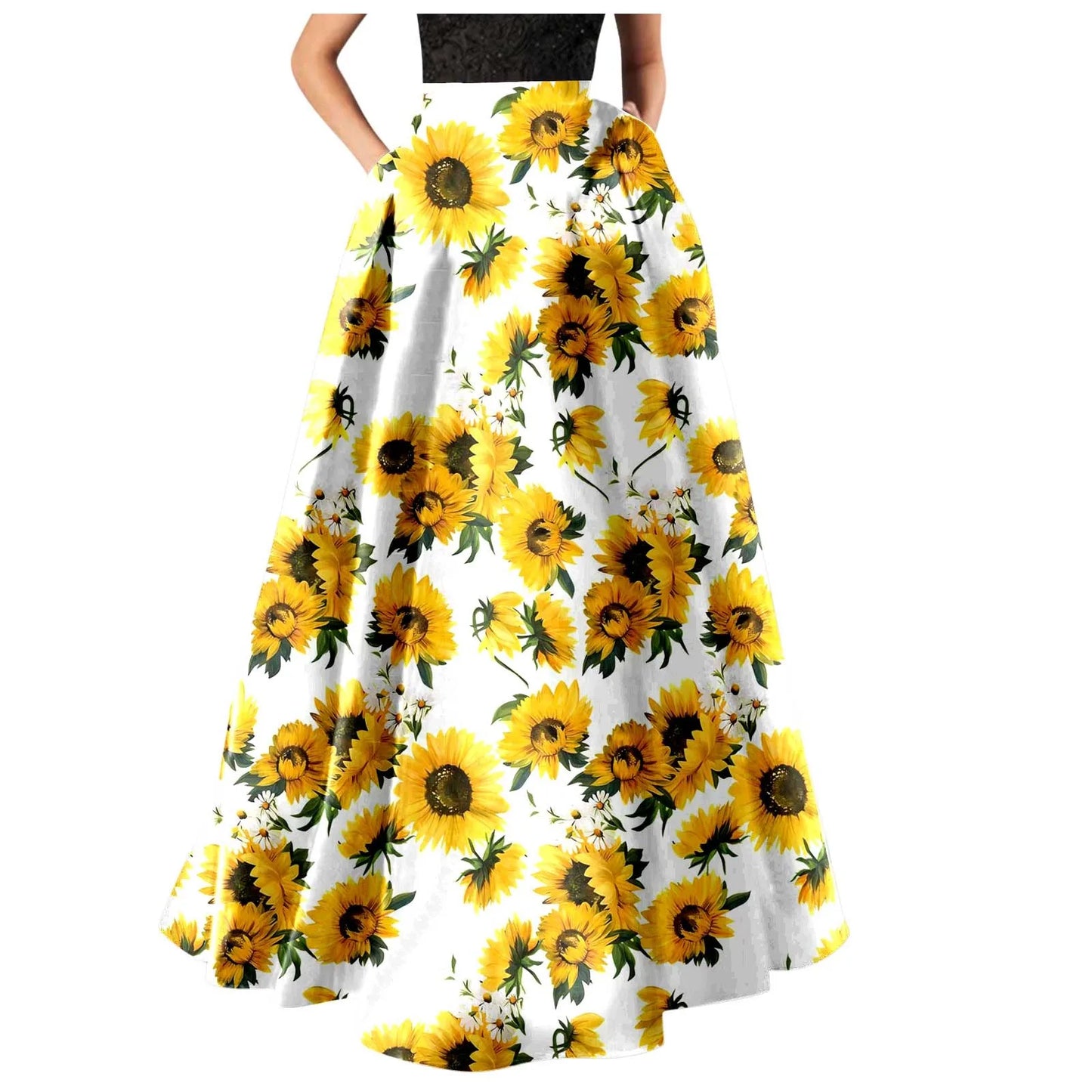 Bohemian Skirts For Women High Waisted Beach Maxi Skirt Wth Pockets Boho Floral Print Skirts Summer A Line Flowy Skirt 롱스커트