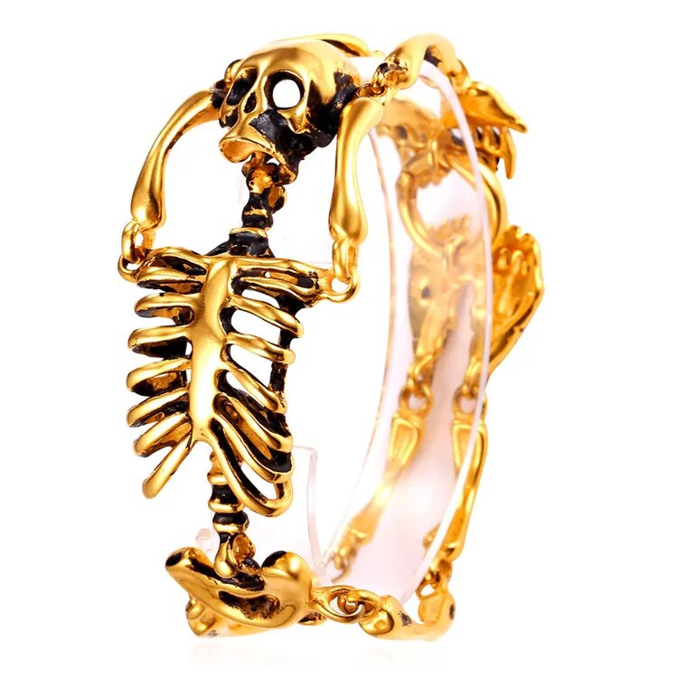 U7 Stainless Steel Gothic Skull Bracelet for Men Steampunk Heavy Skeleton Wristband Chains Halloween Party Accessories