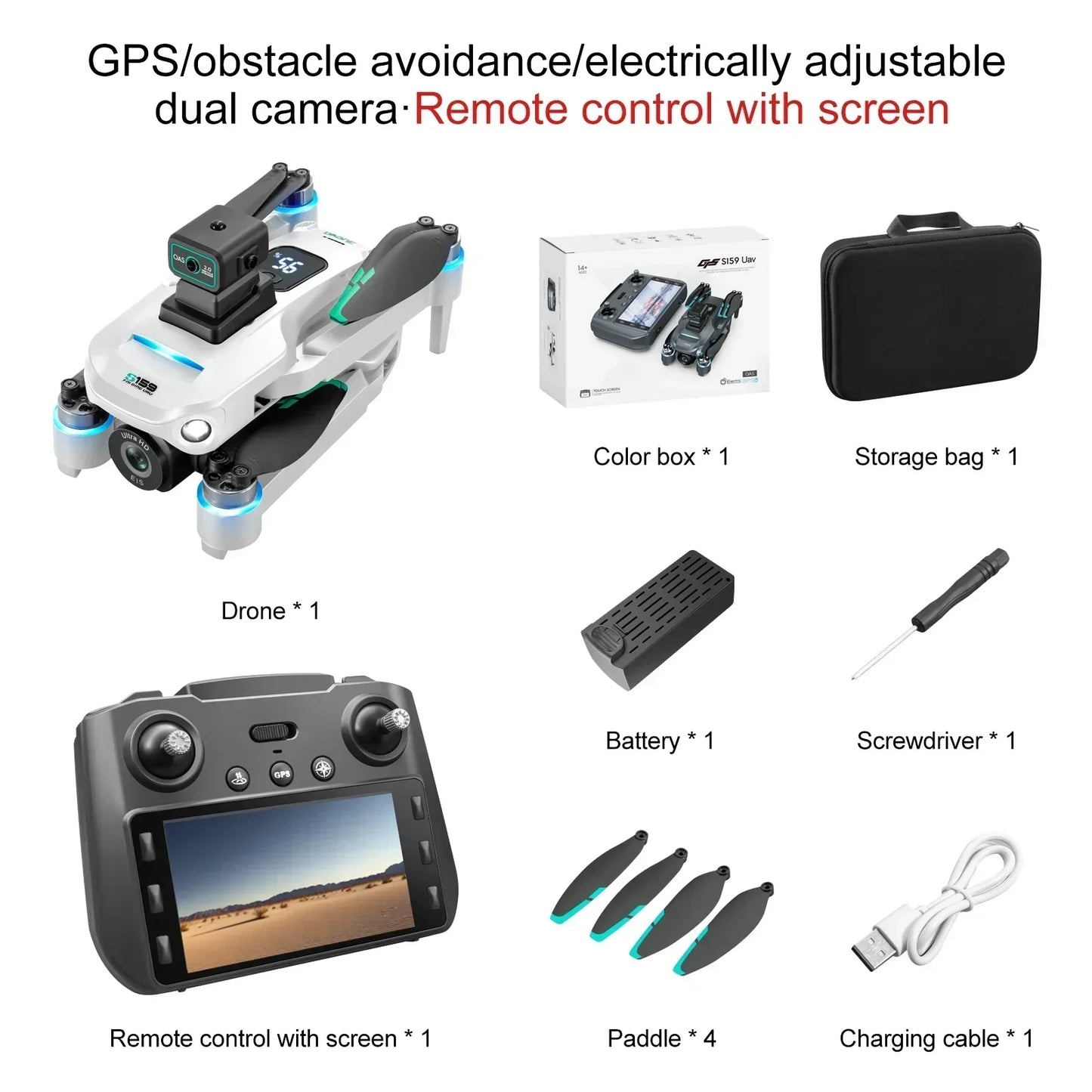 2024 S159 GPS Brushless Drone Screen Controlled Memory Card 8K HD Camera Obstacle Avoidance Aerial Photography Dron Toy Gift 2KM