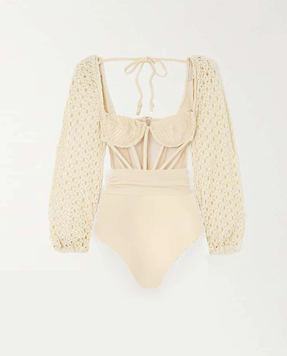 Luxury Crochet Skirt Long Sleeved Swimwear Solid Color Beachwear Beach Export Women'S Party Exclusive Fashion Split Swimsuit