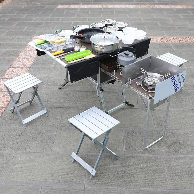 Camp Aluminum Kitchen and Rv Kitchen  Bulin C650 Outdoor  Equipped Picnic Table Folding Camping Stove Camping Mobile Kitchen