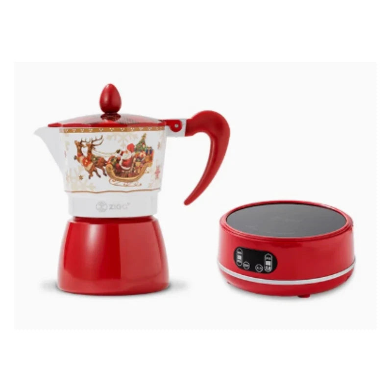 ZIGO Mocha Pot Italian Double Valve Coffee Maker Household Hand Brewing Coffee Machine Christmas Limited Edition Portable Coffee