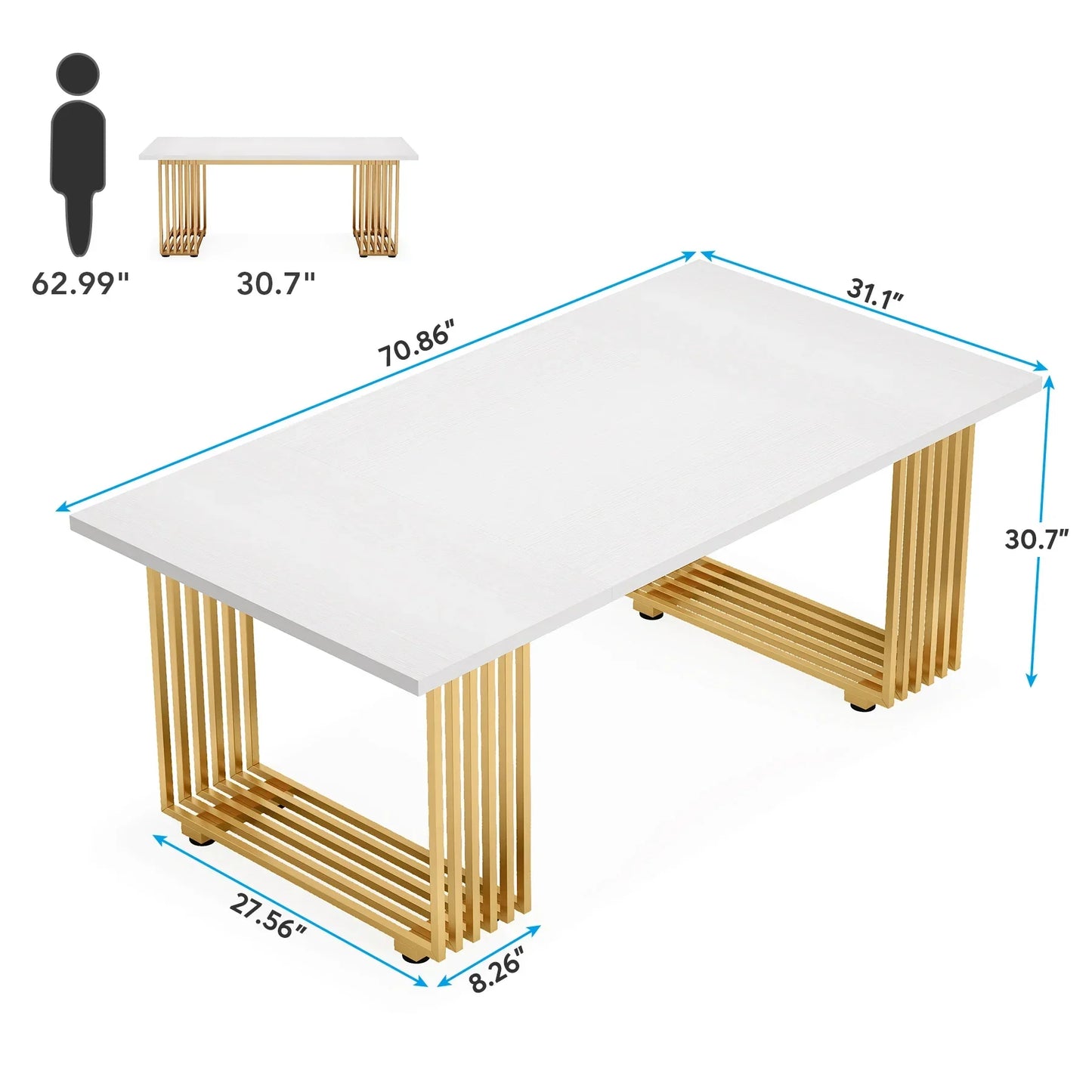 Modern Office Desk, 70.9" Wooden Computer Desk, Executive Desk with Gold Metal Legs, Large Workstation Home Office.