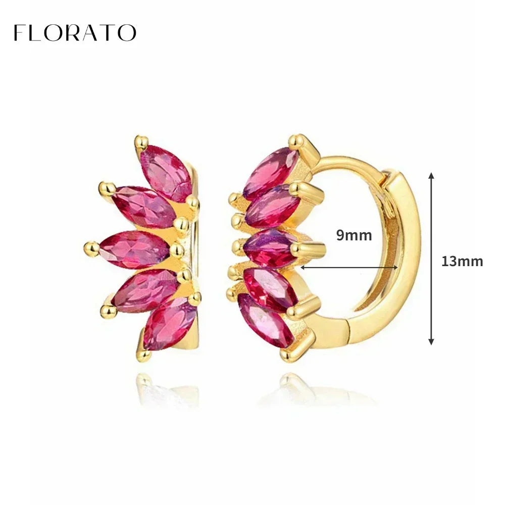 925 Sterling Silver Ear Needle Rose colors Zircon Hoop Geometric Pendant Earrings for women Luxury Fashion Wedding Jewellery2023