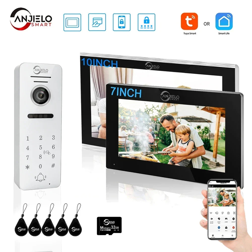 ANJIELO 4‑Wire Tuya Smart Video Door Phone Intercom System PIR Motion Detect Two‑Way Audio Password Unlock Home Villa Security
