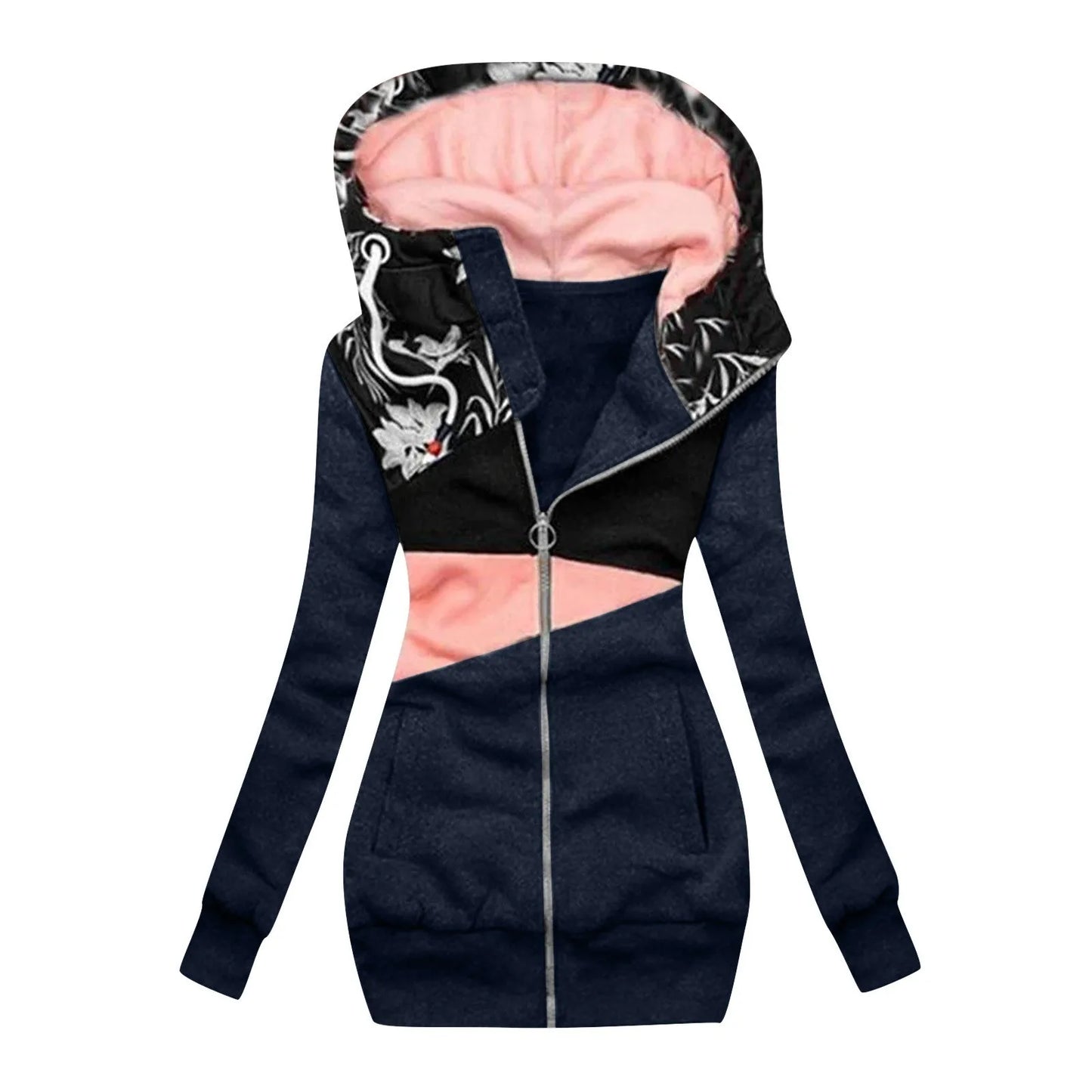 Plus Size 5XL Women Hoodies Oversized Sweatshirt Casual Slim Jacket for Women Long Sleeve Patchwork Hooded Coat Zipper Jacket