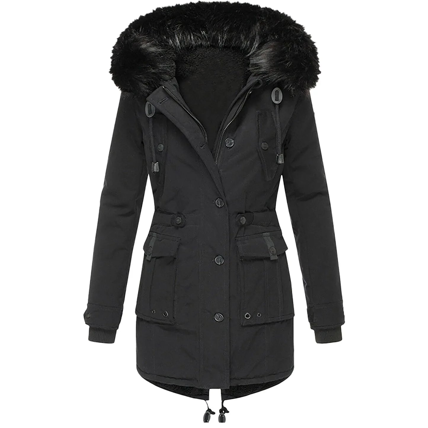 1 Pcs Winter Down Padded Coat for Women Plus Size Puffer Jacket Thick Thermal Fleece Lined Parka Fur Collar Hooded Outwear Loose