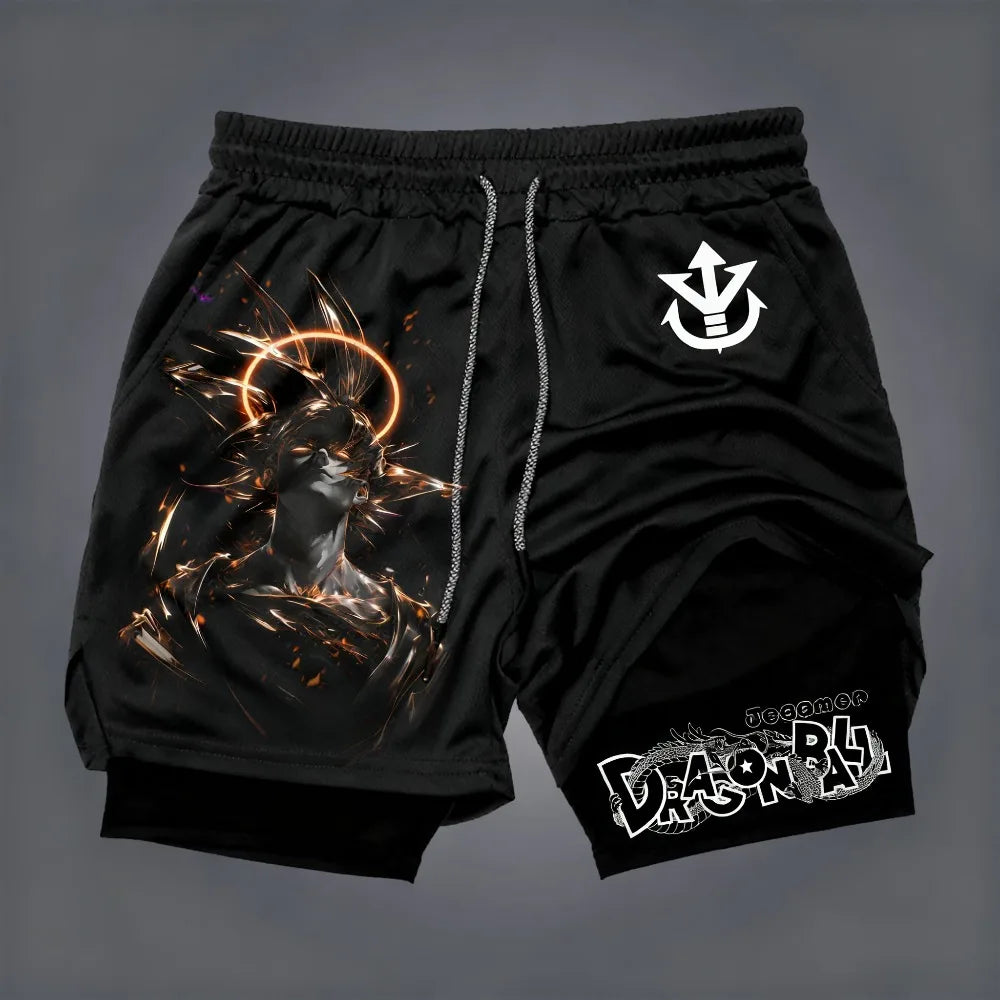 Dragon Ball Men's Double-layer Shorts Son Goku Summer Japanese Anime Fake Two-piece Sports Fitness Quick-drying Shorts