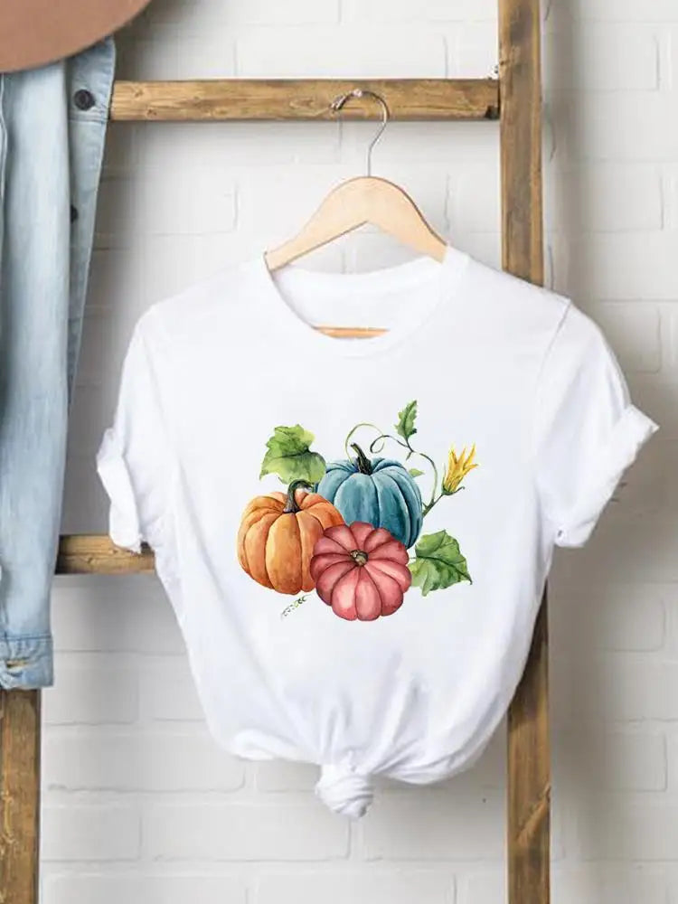 Pumpkin Sweet Lovely Cute Women Graphic Ladies Print Tees Clothing Lady Fall Autumn Halloween Thanksgiving Style T T-shirts