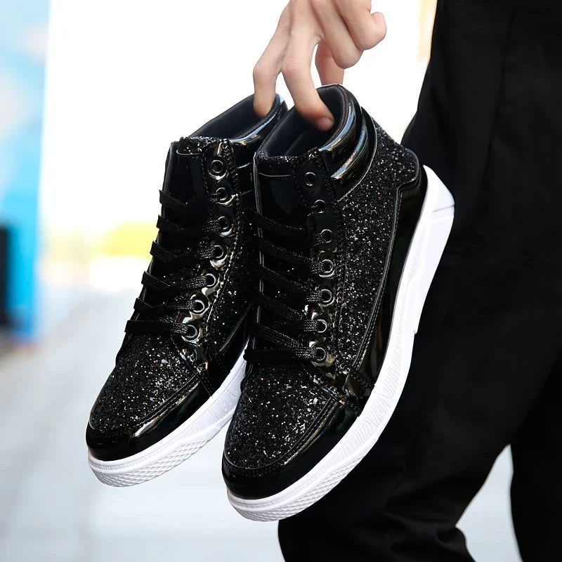 Men's Glitter High Top Sneakers Shiny Party Stage Shoes Casual Fashion Footwear Tênis Alto Brilhante Zapatillas Altas Brillantes