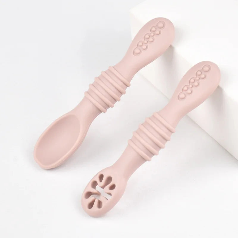 Baby Silicone Grinding Training Spoon Baby Feeding Complementary Food Rice Paste Double Headed Soft Spoon Sticky Licking Rod