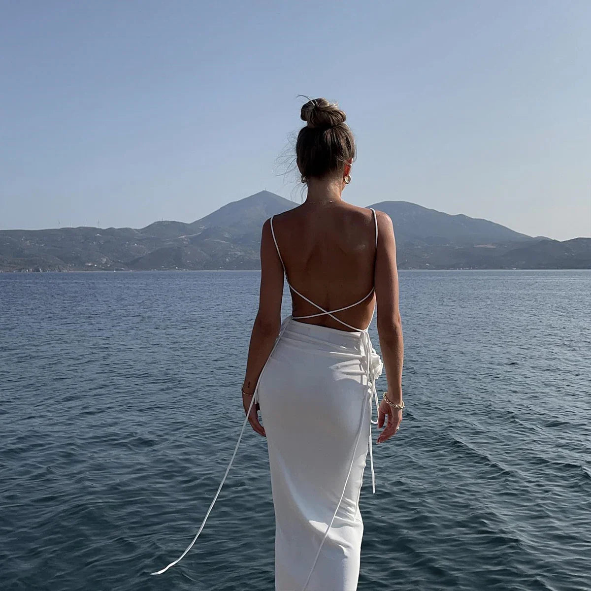3D Floral Lace Up Backless Cover Up For Women Beach dress High Slit Hollow Out Dress 2023 Summer Sexy Beach Vacation Outfit