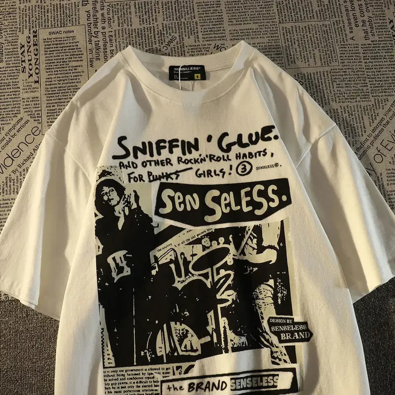 Short Sleeve T -Shirt Graffiti Print Summer Casual Harajuku T-Shirt Oversized Woman Y2k Aesthetic Women's Graphic Clothes