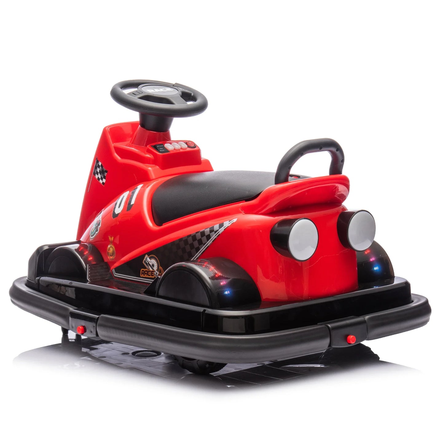 12V Kids Ride On Motor Bumper Car Rotate 360 degrees Collision triggers sound effects and lights,Four-wheel waterfall light
