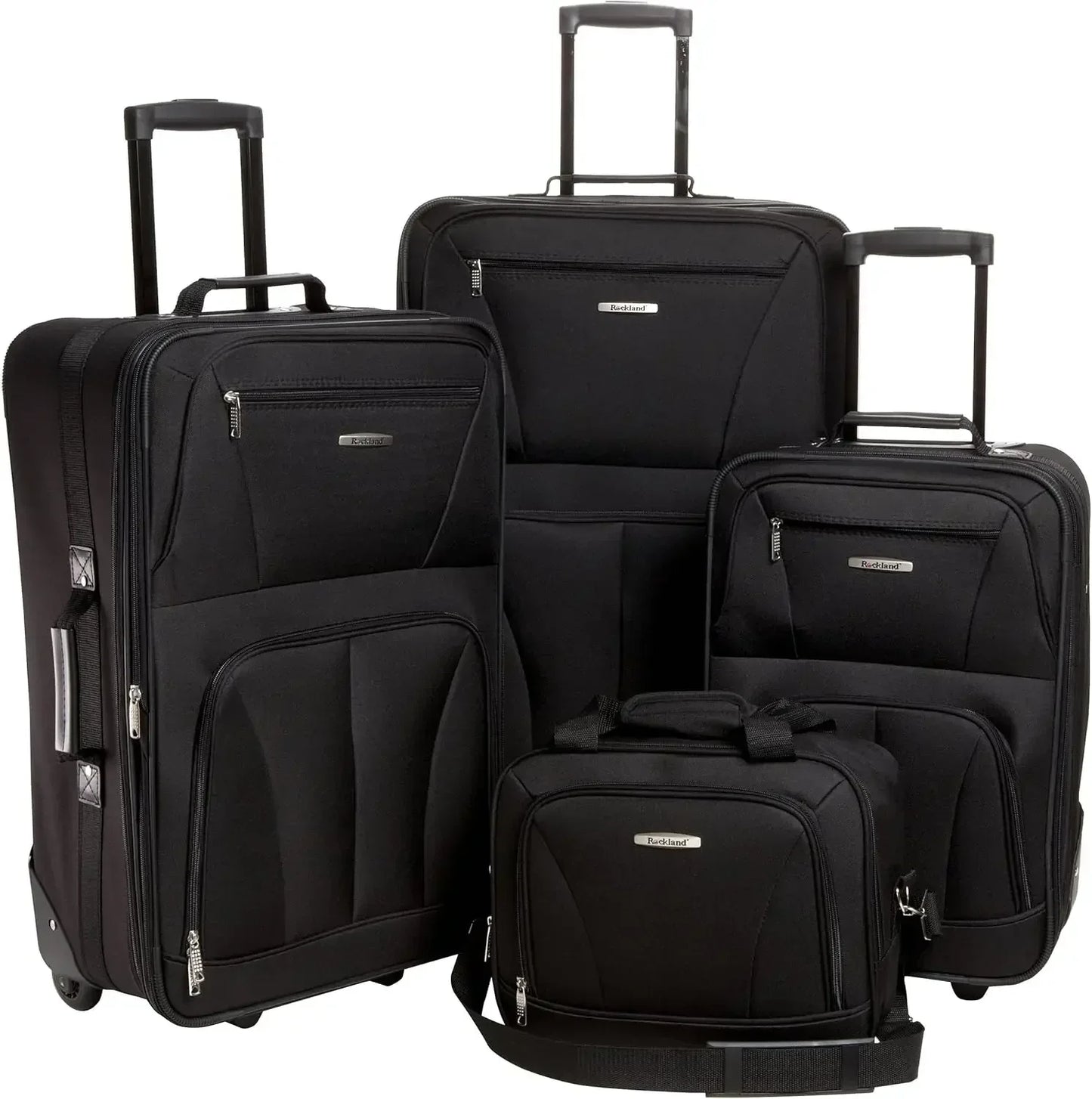 Softside Upright Luggage Set,Internal Retractable Handles Expandable, Charcoal, 4-Piece (14/19/24/28)，Expandable Luggage