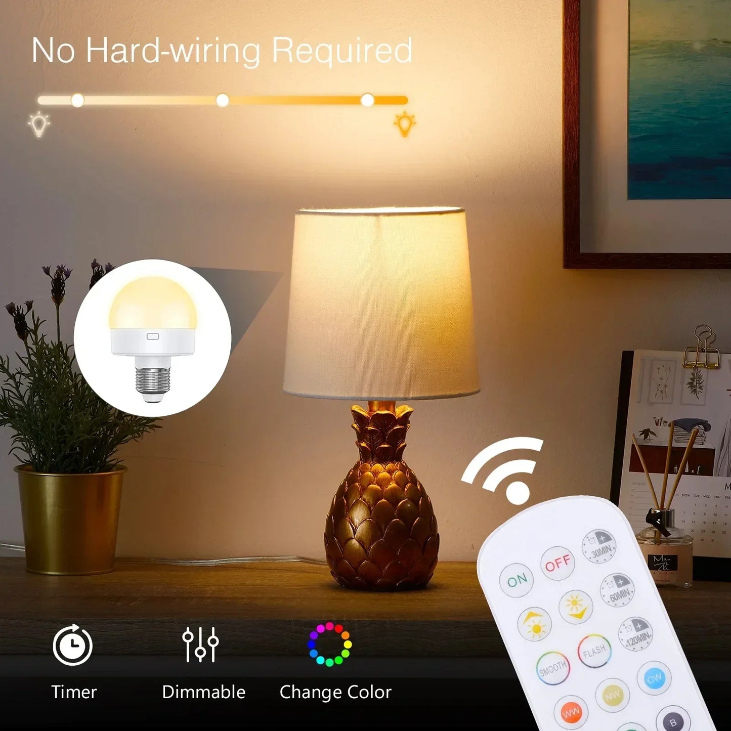 GGbingo Rechargeable LED Smart Bulb E27 USB Control Color Temperature 15 Brightness Levels RGB Timer Function with Remote