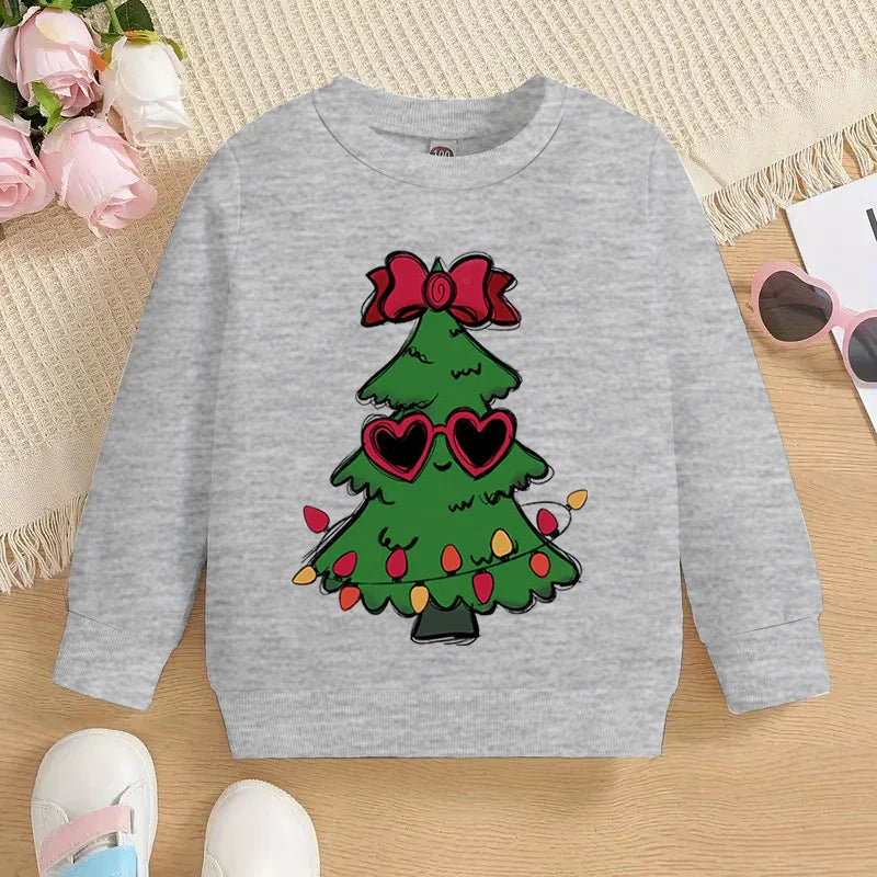 Boys and Girls Sweet Christmas Tree Fashion Cartoon Graphic Y2K Sudaderas Casual Kids Pullover