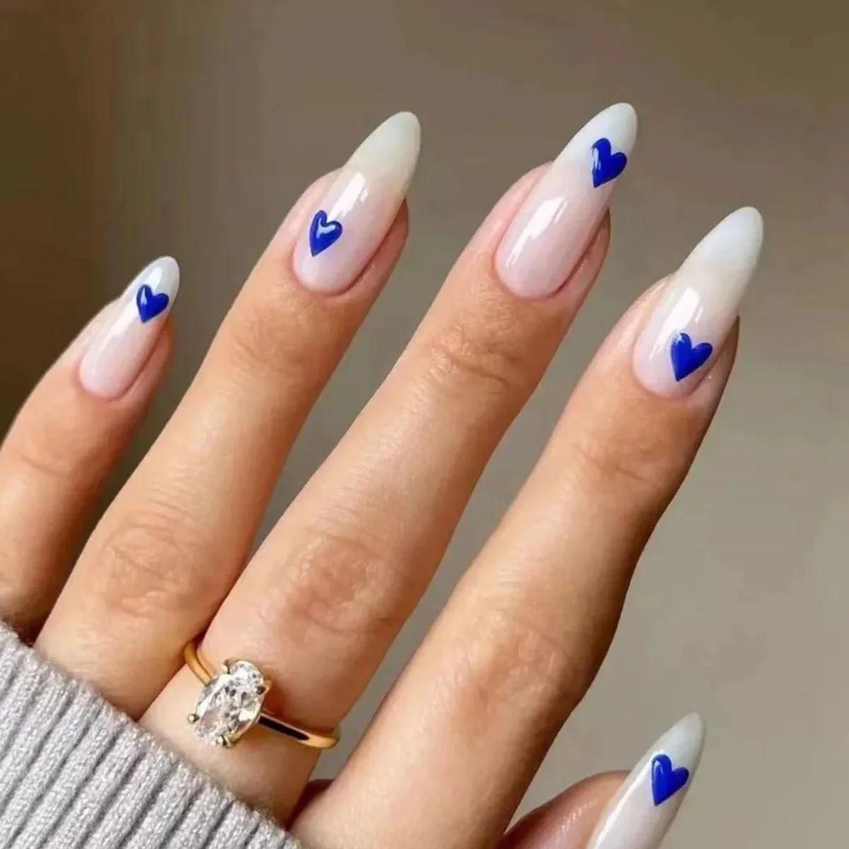 24Pcs/Set American Almond Christmas Wearing False Nails Full Coverage Press on Nails Removable Adhesive Acrylic Fake Nails Tips