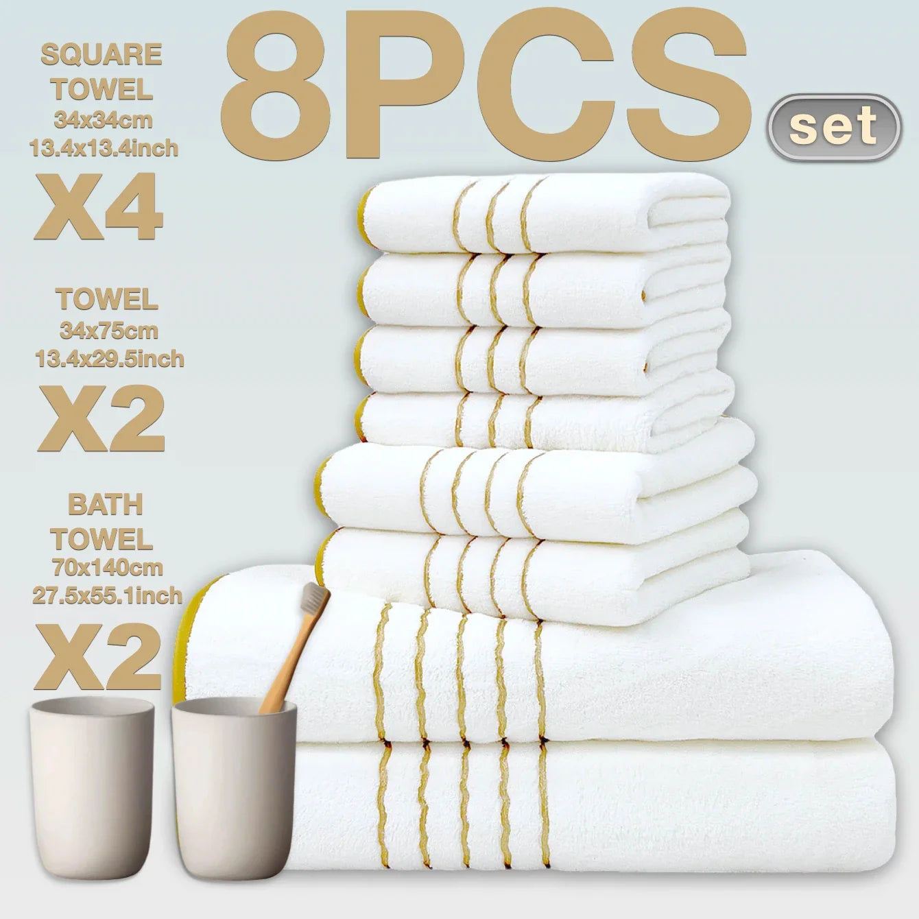8pcs Luxury Hotel High Quality Cotton Bath Towel Set, Quick-Drying Set.