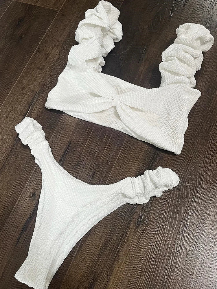 2024 New Sexy Low Waisted Bikini Set Swimsuit Female Swimwear Women Solid White Beachwear Bathing Suits Swimming Suit biquini