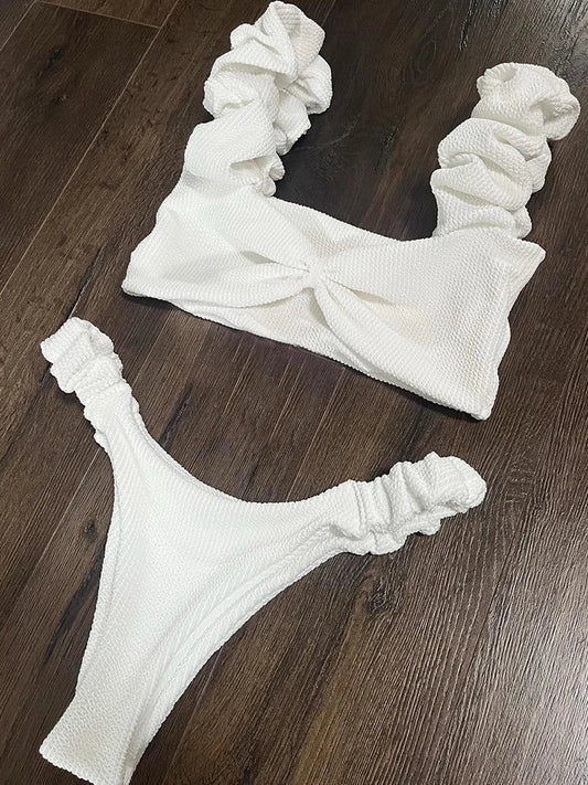 2024 New Sexy Low Waisted Bikini Set Swimsuit Female Swimwear Women Solid White Beachwear Bathing Suits Swimming Suit biquini
