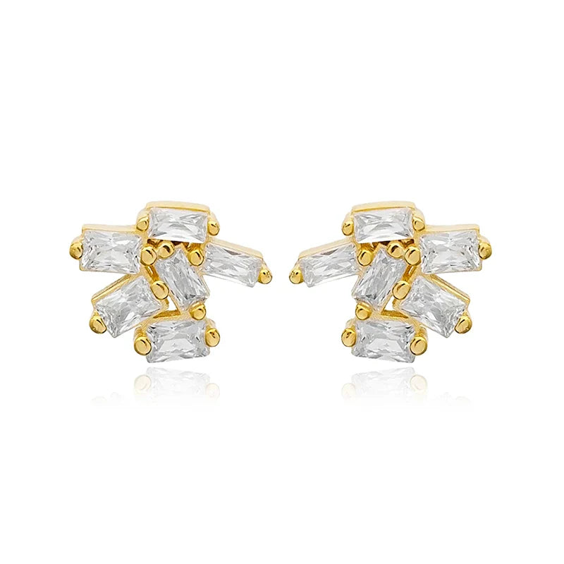 925 Sterling Silver Ear Needle Geometric Zircon Metal Earrings for women Shiny Crystal Luxury Small Stud Fashion Wedding Jewelry