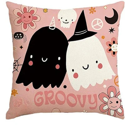Halloween Shh Cute Ghost Fashionable Trick or Treat Pink Throw Pillow Cover Cushion Cover Sofa Decoration 40X40cm
