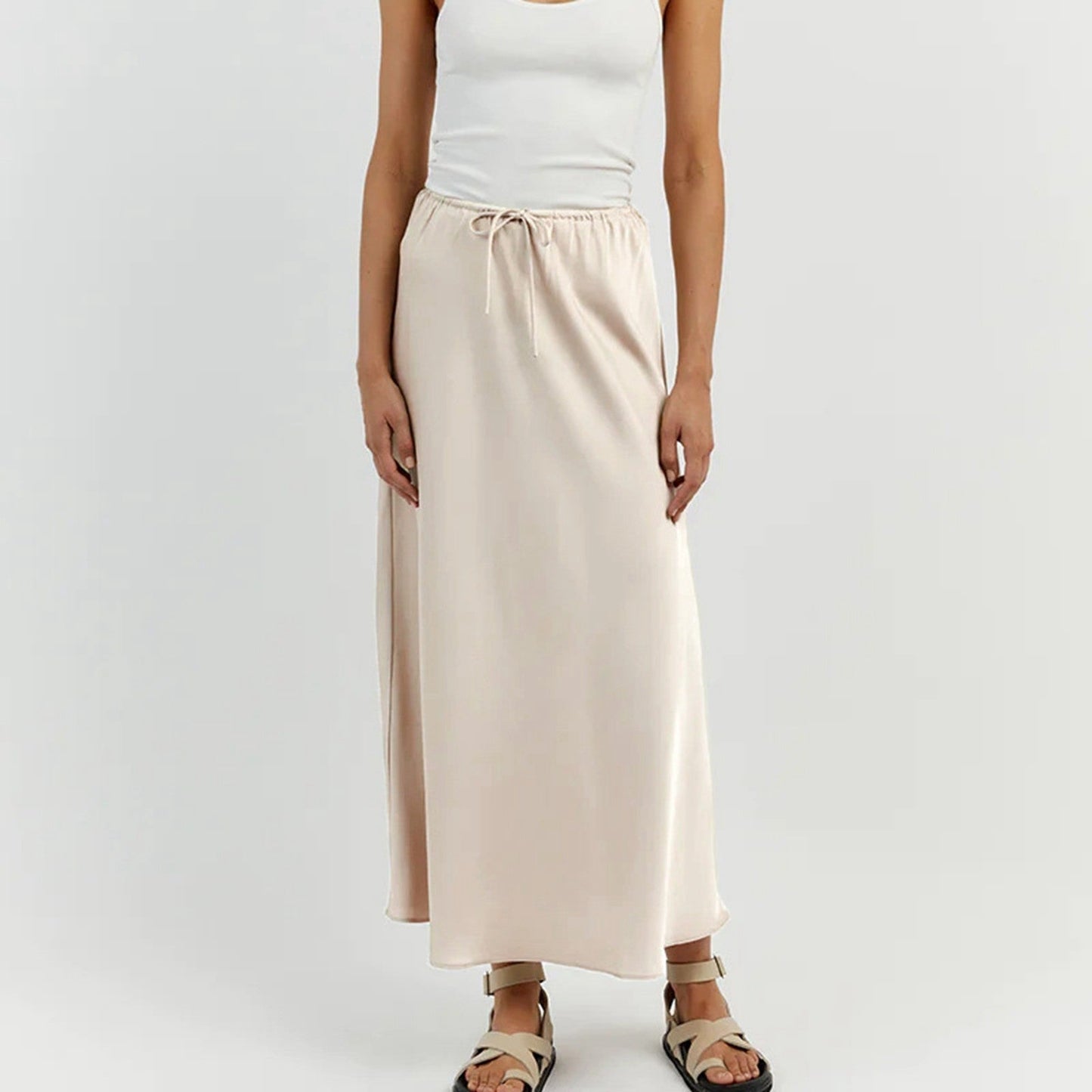 Women'S Solid Color Satin Long Dress High Waist Drawstring Dress Maternity Skirts Reflective Dress Trailing Dress Ropa De Mujer