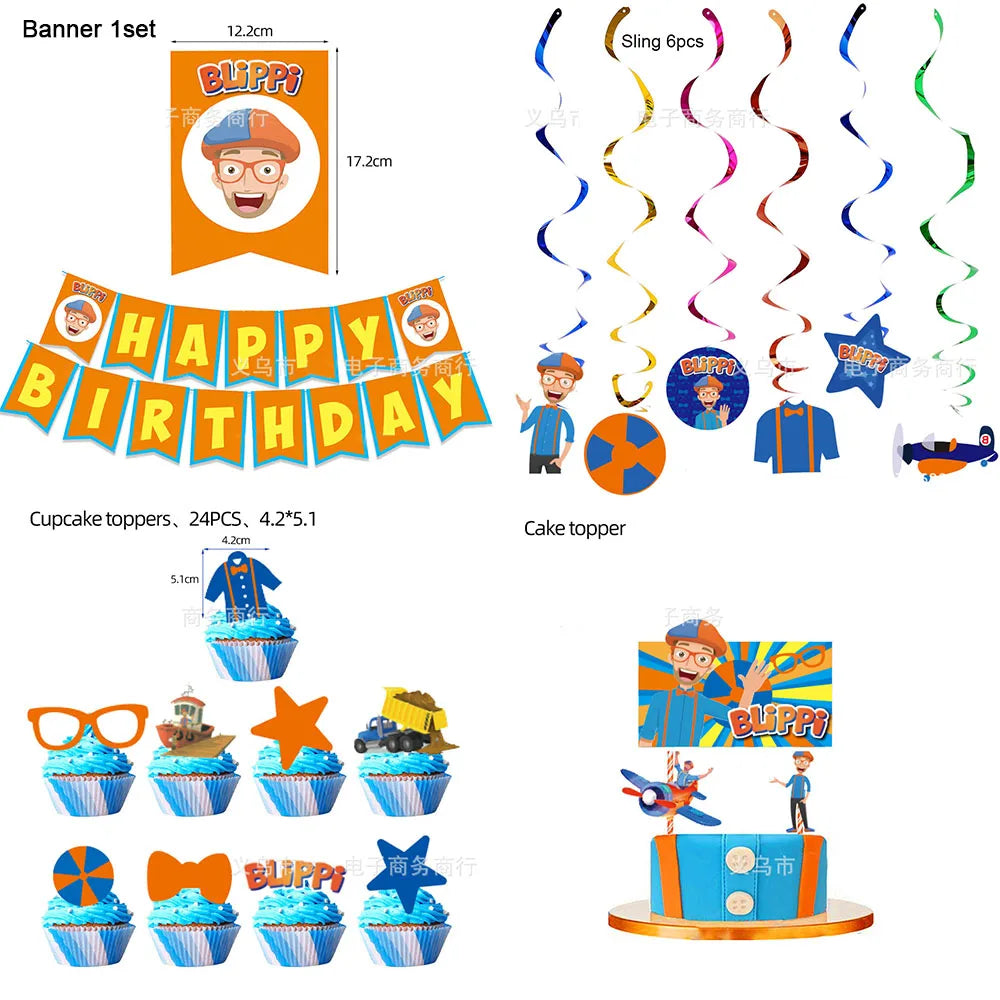 Bli-Ppi-Toy Theme Party Supplies Disposable Set Background Balloon Banner