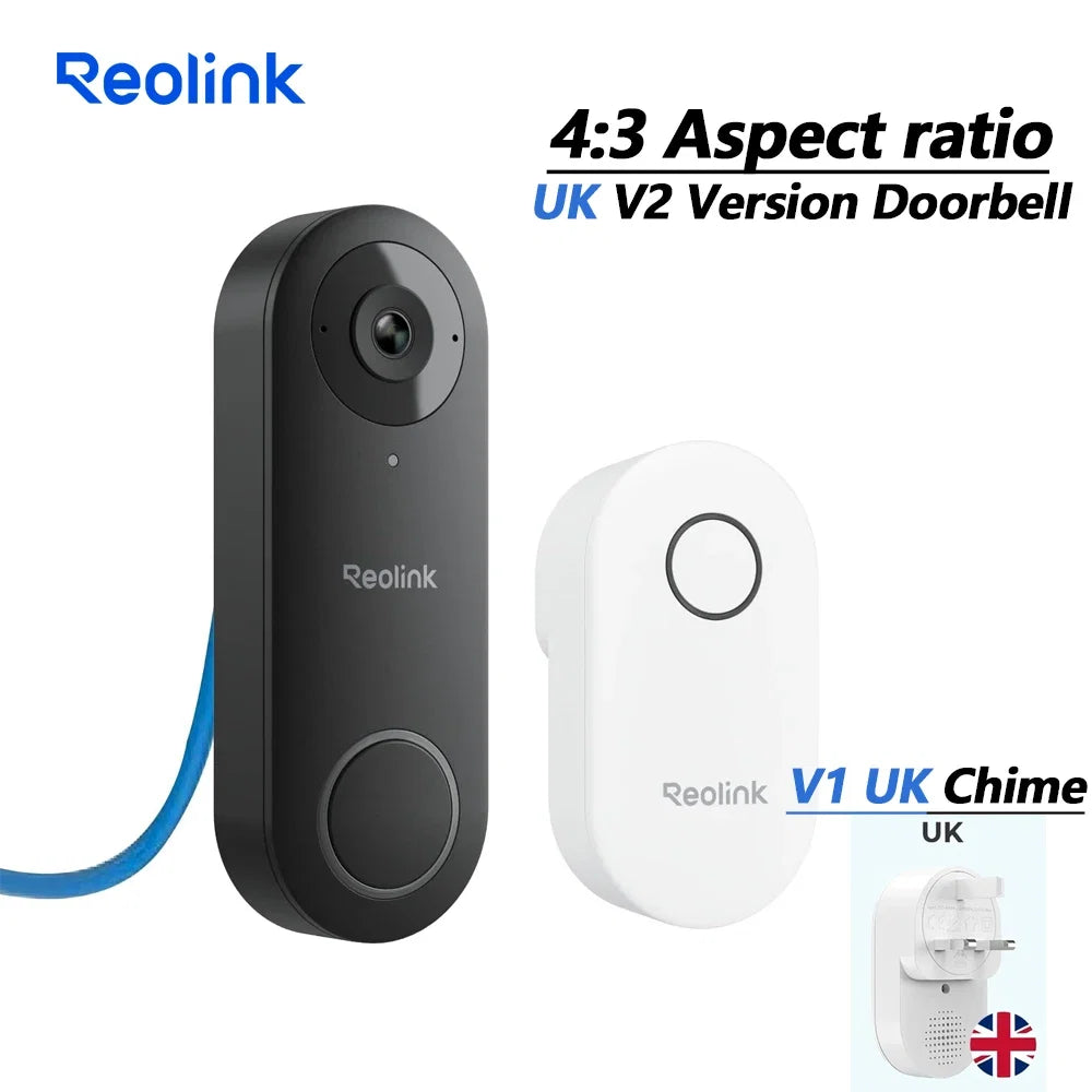 REOLINK 2K+ PoE Video Doorbell 2-Way Talk 4:3 Aspect Ratio Smart Home Video Intercom Wired Door Bell with Chime(EU&UK Optional)