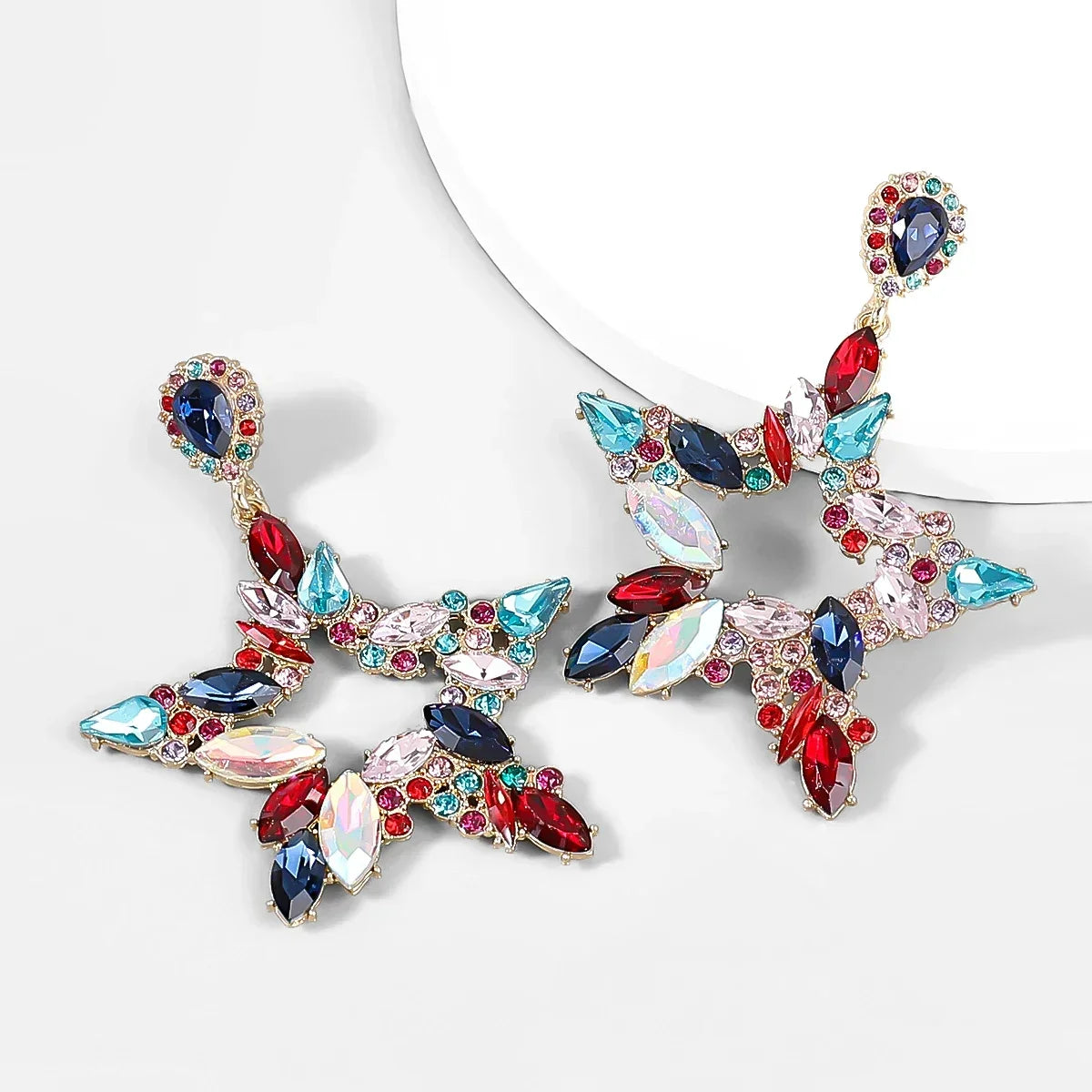 New Fashion women's Color Matching Big Rhinestone Love Heart-shaped Star Drop Earrings women's Jewelry Temperament Accessories