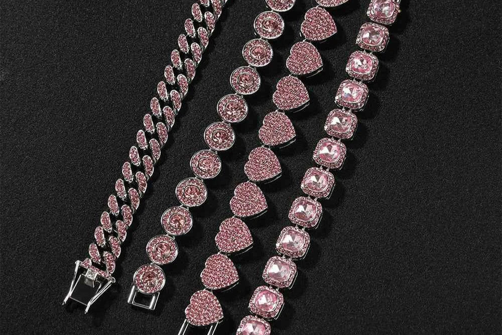Pink Color Rhinestones Bracelets Set