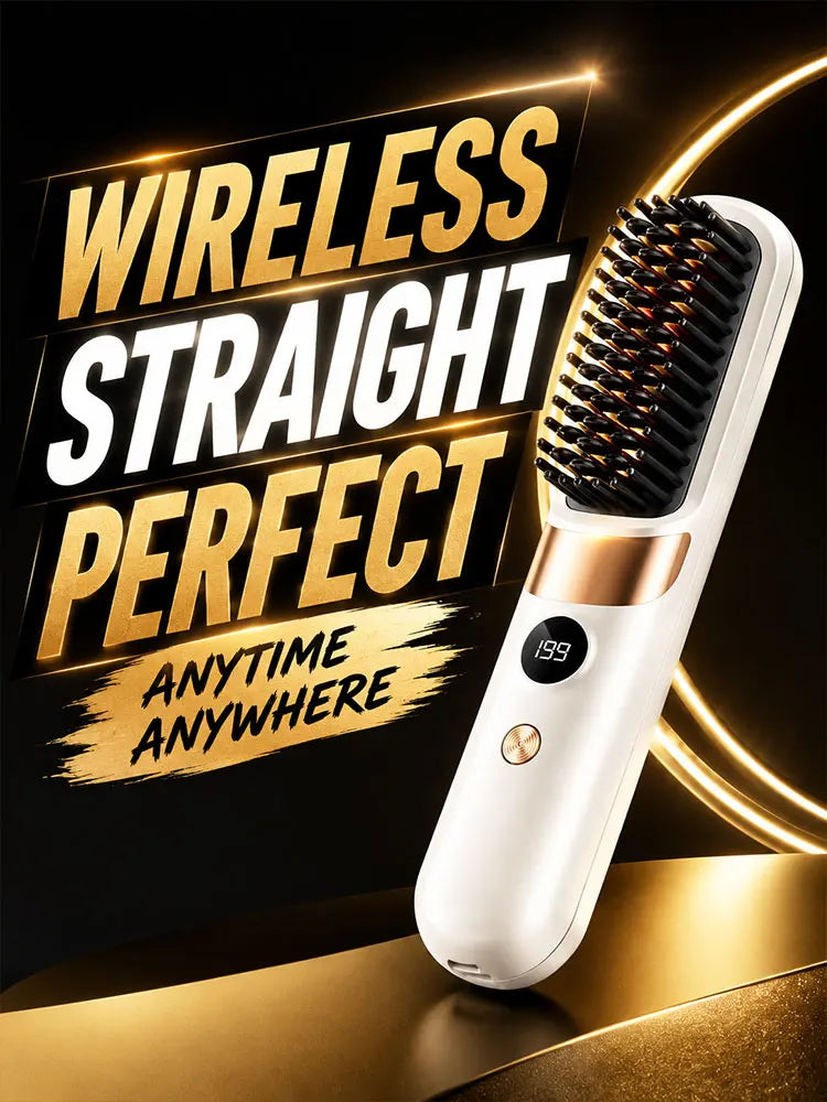 Electric Hair Straightener Brush Rechargeable Ceramic Styling Comb with Temperature Display for Women Daily Care