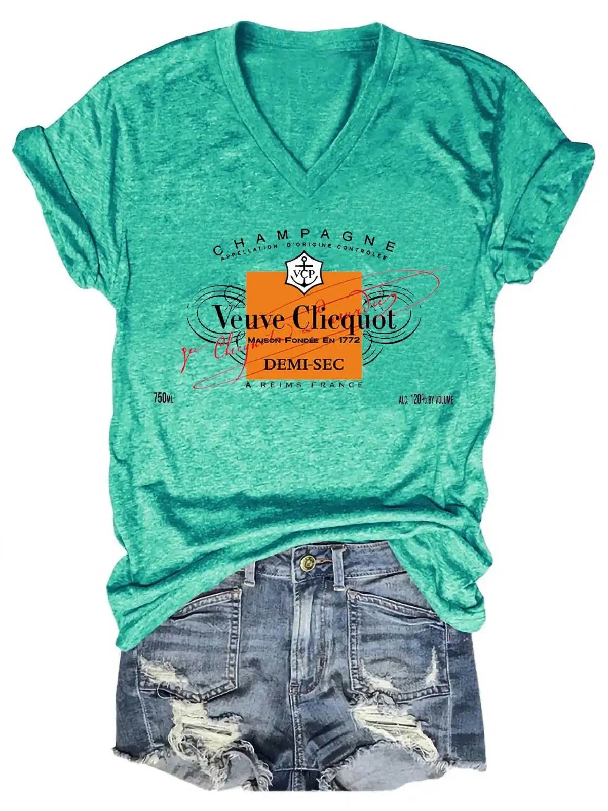 Women's Champagne Tennis Club V-Neck T-Shirt Spring and Summer Fashionable Short Sleeve Tops for Women