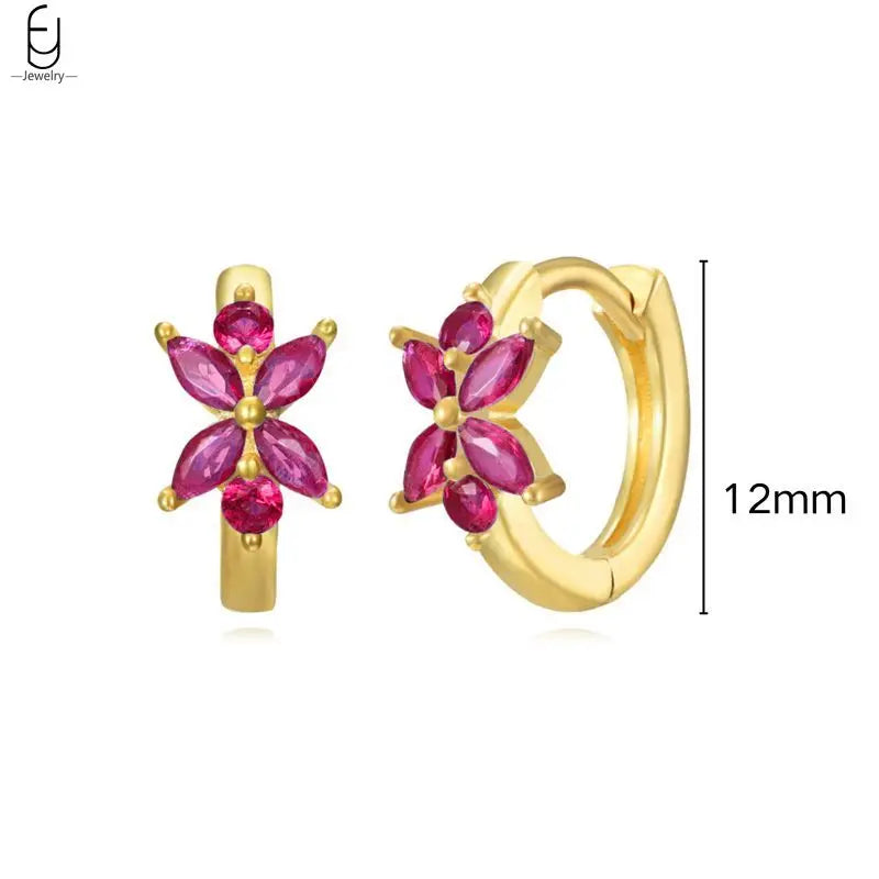 925 Sterling Silver Needle Rose Red Crystal Stud Earrings For Women Water Drop/Heart Pendant Gold Earrings Fashion Jewelry Gifts