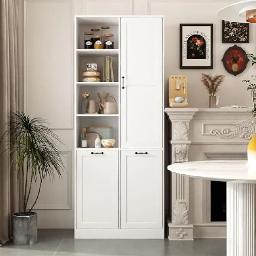 Laundry Hamper Cabinet with 2 Large Flip Drawers & Shelves, Freestanding Bathroom Storage Cabinet with Door.