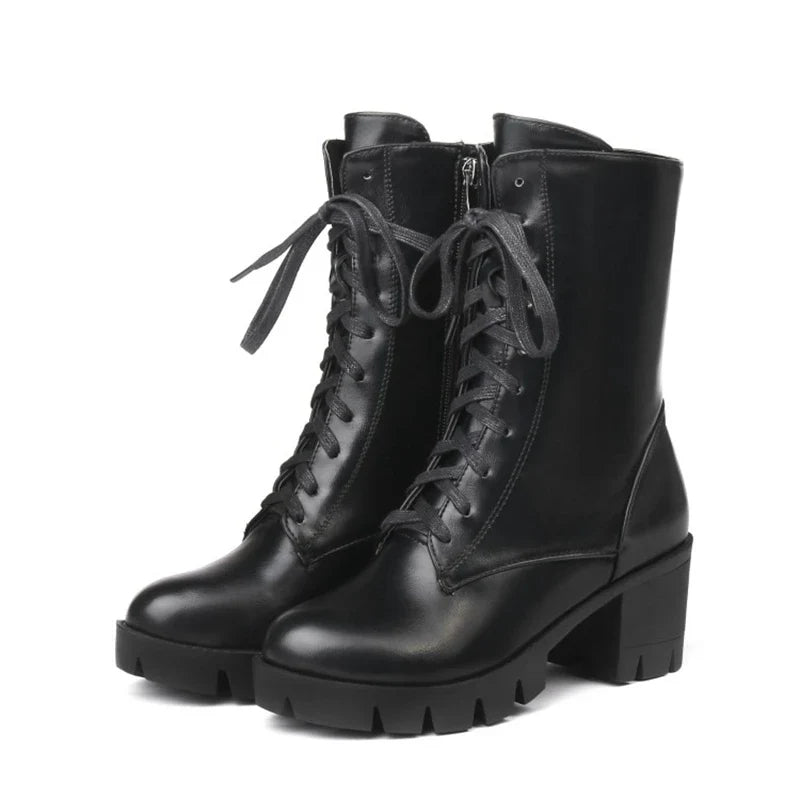 SIMLOVEYO Rubber Lace Up Black Autumn Chunky Boots big size 46 Ankle Boots Women Platform Shoes Ladies shoes women shoes Hot