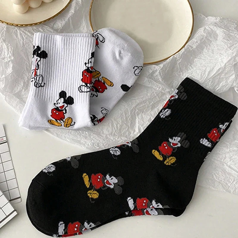3 Pairs of Exquisite Japanese Cartoon Anime Mickey Pattern Women's Mid Tube Socks Soft and Comfortable Outdoor Casual Socks