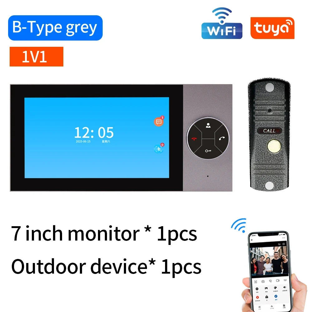 Wifi Wired Smart Home Video Door Intercom System 7" Color Screen Monitor AHD 1080P Doorbell Tuya App Remote Unlock