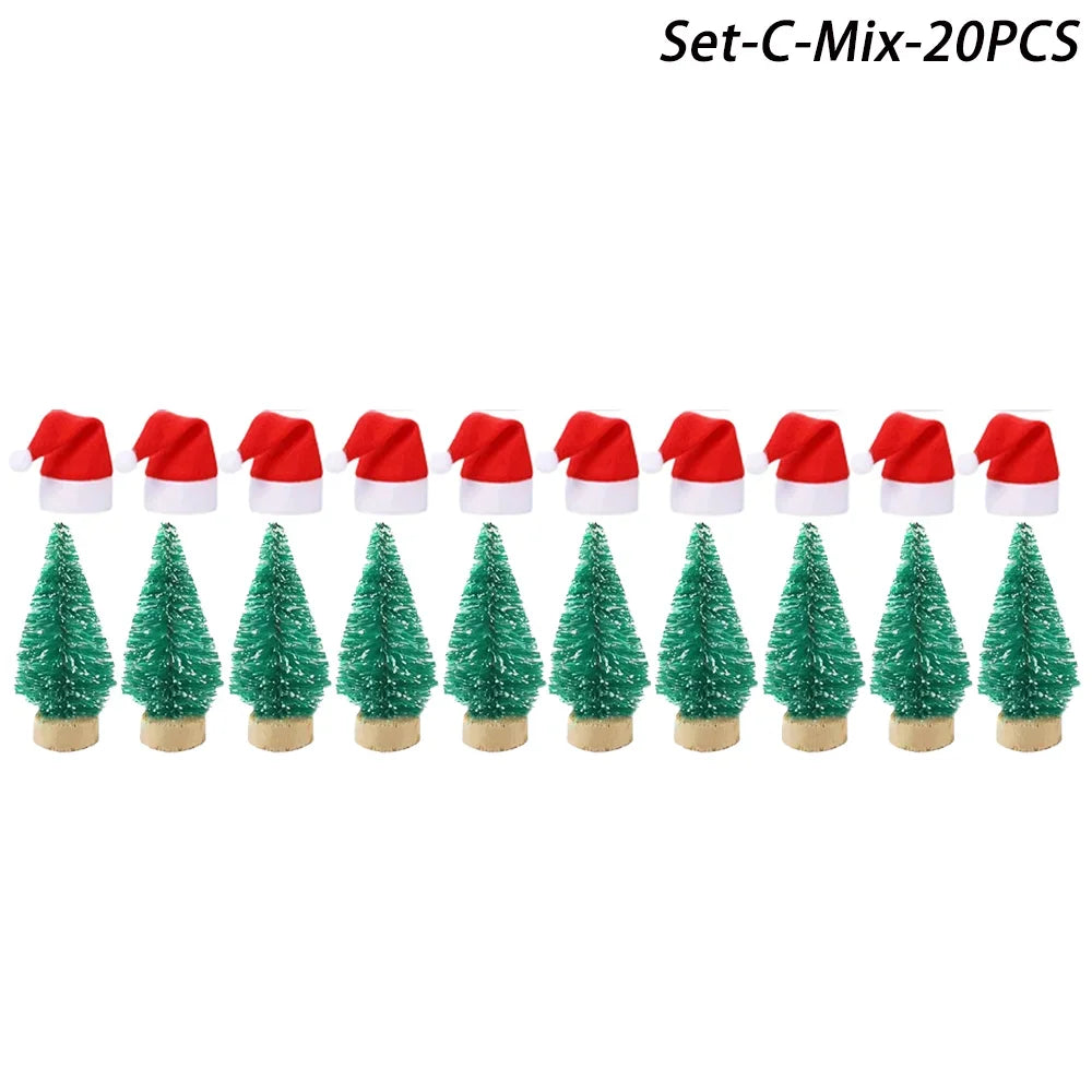 Mini Santa Hat & Scarf 2024 New Christmas Costume for Cat Rabbit Doll Lollipop Bottle DIY Xmas Party Dinner Decoration