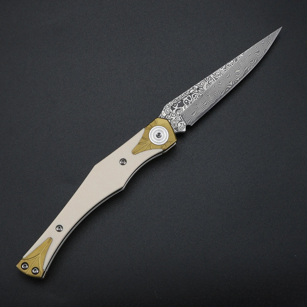 Folding knife, Damascus steel, portable, G10 handle, outdoor multi-functional pocket knife, high hardness knife